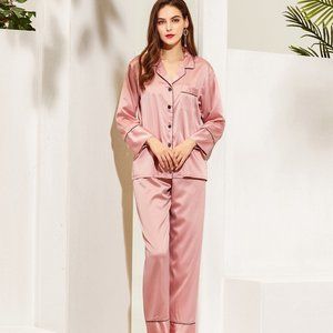 Silk Satin Pajamas Women, Long Sleeve Silk Pjs for Women Set, Two-piece Buttoned